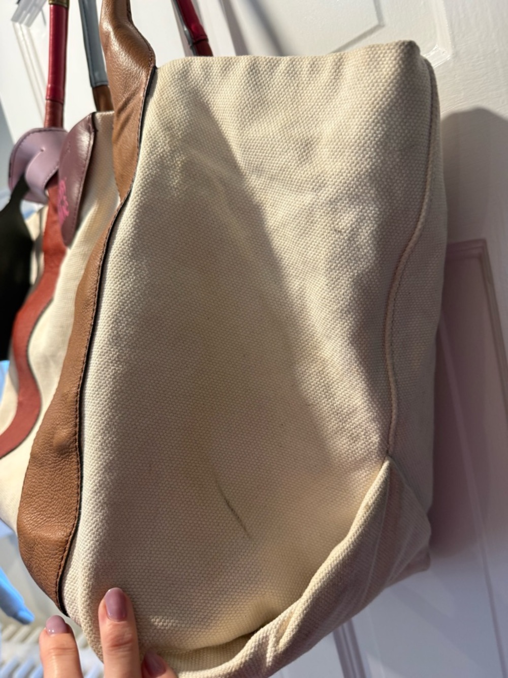 See By Chloe Laetzia Cream Canvas Tote with Red & Brown Leather Accents - Picture 4 of 9